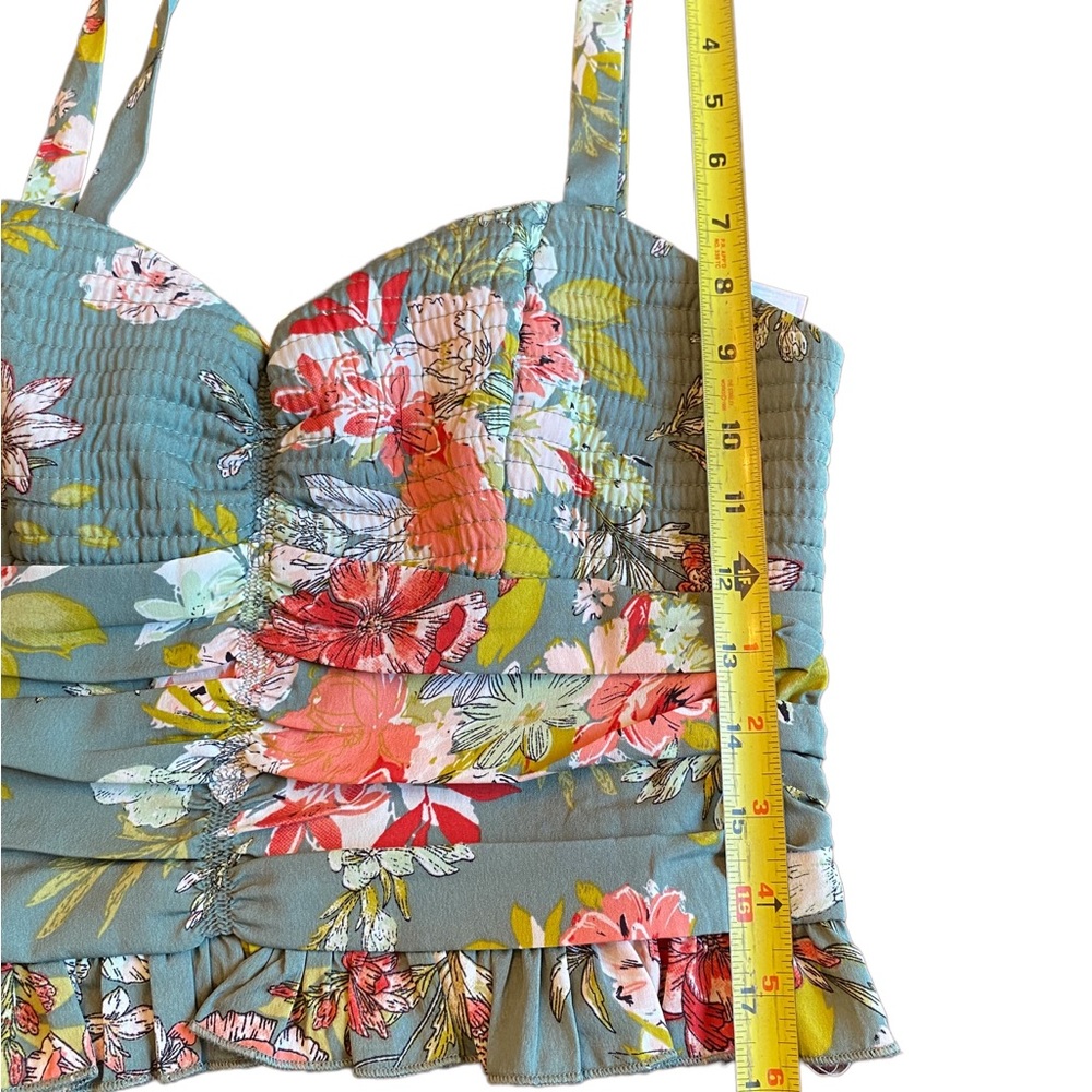 BOG Collective Floral Ruched Ruffled Crop Top - Picture 8 of 10